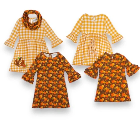 Rare Editions Toddler Girls Pumpkin Check Dress - 2 Pack 2T - Picture 1 of 14